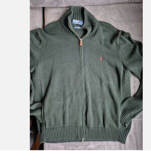 Polo Ralph Lauren Sweater Mens XL Green Full Zip Mock Neck Knit Pony Logo